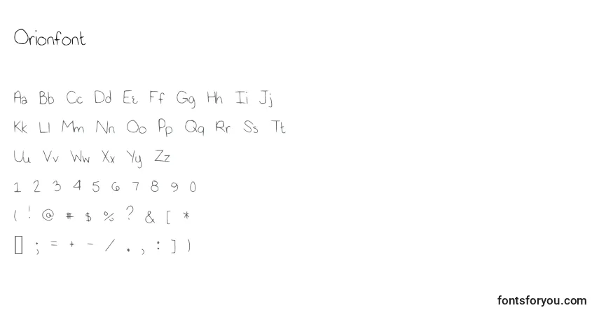 Schriftart Orionfont – Alphabet, Zahlen, spezielle Symbole