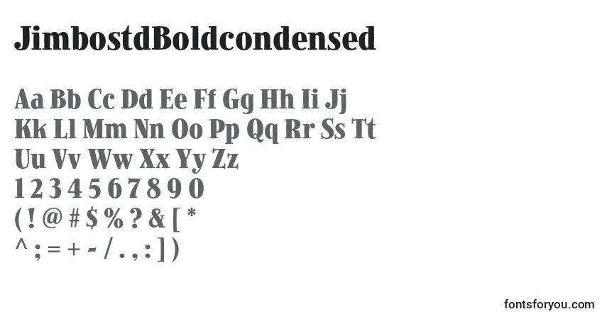 A fonte JimbostdBoldcondensed – alfabeto, números, caracteres especiais