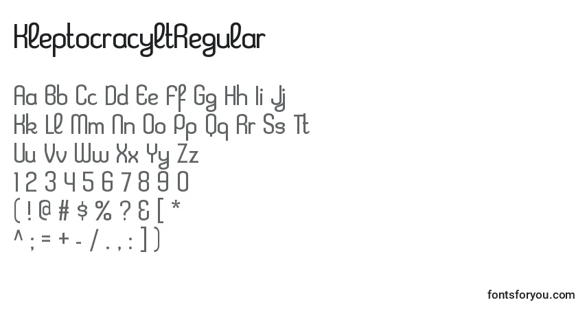 Schriftart KleptocracyltRegular – Alphabet, Zahlen, spezielle Symbole