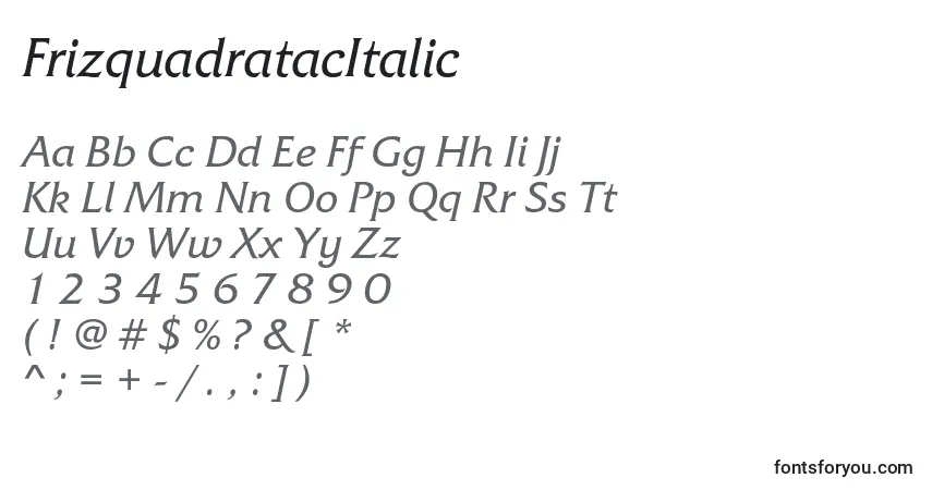 A fonte FrizquadratacItalic – alfabeto, números, caracteres especiais