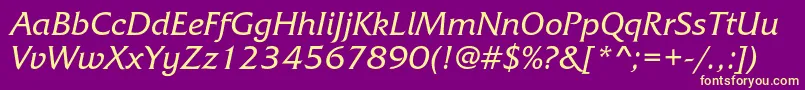 フォントFrizquadratacItalic – 紫の背景に黄色のフォント