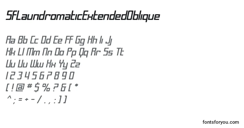 Czcionka SfLaundromaticExtendedOblique – alfabet, cyfry, specjalne znaki