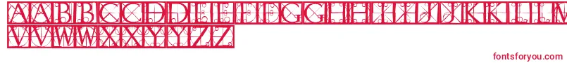 Capsrandomishbricks-Schriftart – Rote Schriften auf weißem Hintergrund