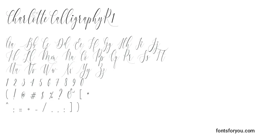 Шрифт CharlotteCalligraphyR1 – алфавит, цифры, специальные символы