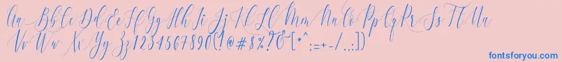 CharlotteCalligraphyR1-Schriftart – Blaue Schriften auf rosa Hintergrund