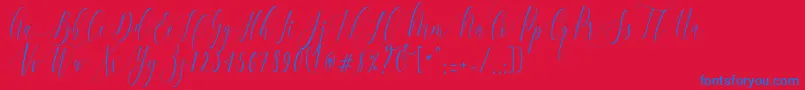 CharlotteCalligraphyR1-Schriftart – Blaue Schriften auf rotem Hintergrund