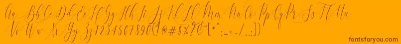 CharlotteCalligraphyR1-Schriftart – Braune Schriften auf orangefarbenem Hintergrund