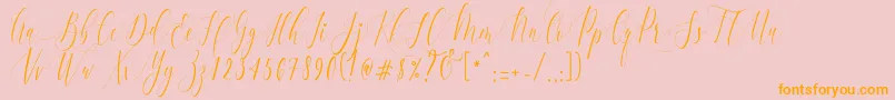 フォントCharlotteCalligraphyR1 – オレンジの文字がピンクの背景にあります。