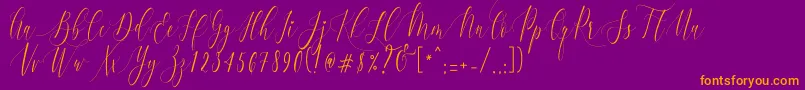 CharlotteCalligraphyR1-Schriftart – Orangefarbene Schriften auf violettem Hintergrund