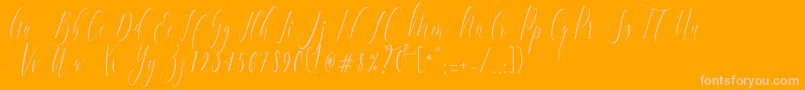 CharlotteCalligraphyR1-Schriftart – Rosa Schriften auf orangefarbenem Hintergrund