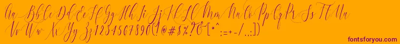 CharlotteCalligraphyR1-Schriftart – Violette Schriften auf orangefarbenem Hintergrund