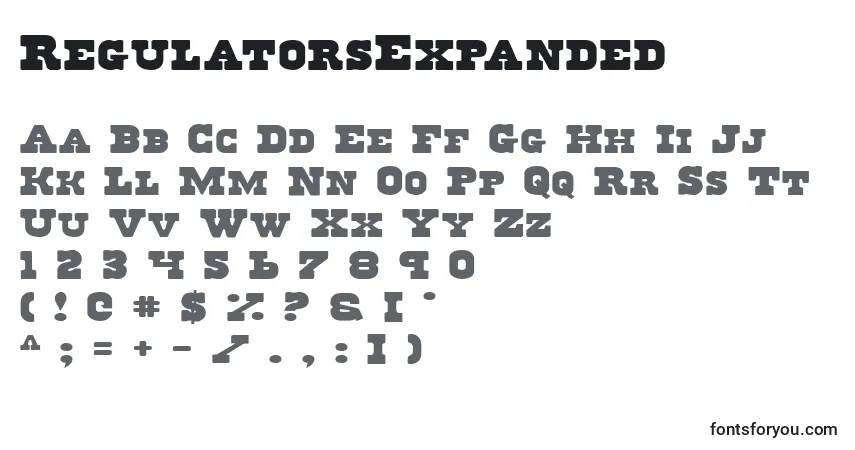 Czcionka RegulatorsExpanded – alfabet, cyfry, specjalne znaki