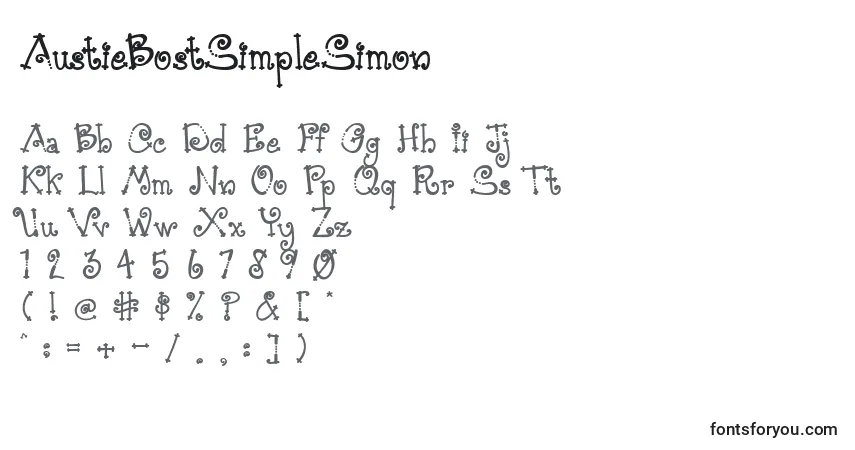 Czcionka AustieBostSimpleSimon – alfabet, cyfry, specjalne znaki