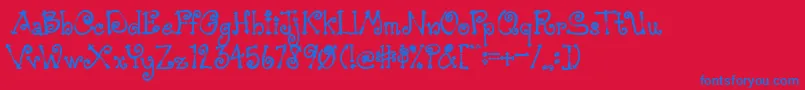 AustieBostSimpleSimon-Schriftart – Blaue Schriften auf rotem Hintergrund