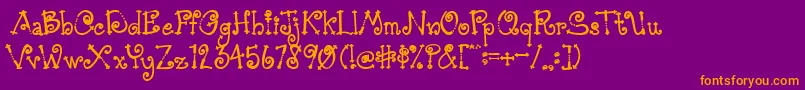 AustieBostSimpleSimon-Schriftart – Orangefarbene Schriften auf violettem Hintergrund