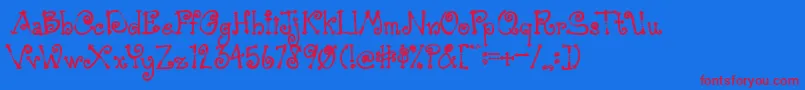 AustieBostSimpleSimon-Schriftart – Rote Schriften auf blauem Hintergrund