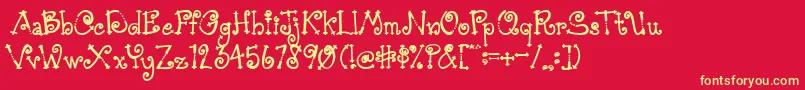 AustieBostSimpleSimon-Schriftart – Gelbe Schriften auf rotem Hintergrund