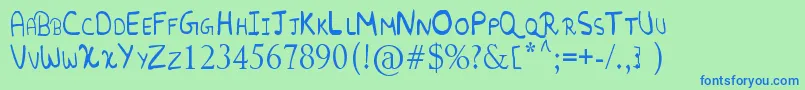 RandomFont.-Schriftart – Blaue Schriften auf grünem Hintergrund