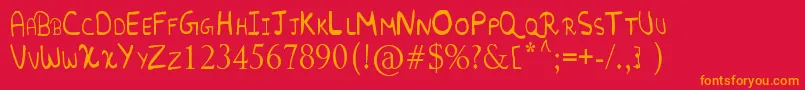 RandomFont.-Schriftart – Orangefarbene Schriften auf rotem Hintergrund