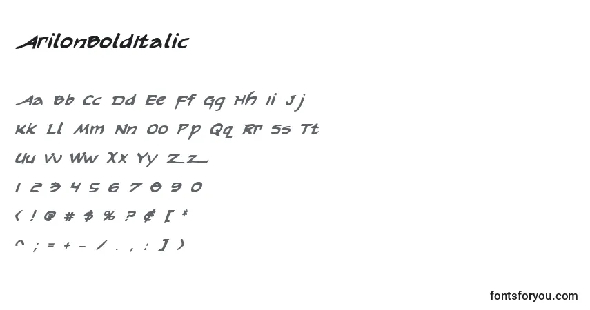 ArilonBoldItalicフォント–アルファベット、数字、特殊文字