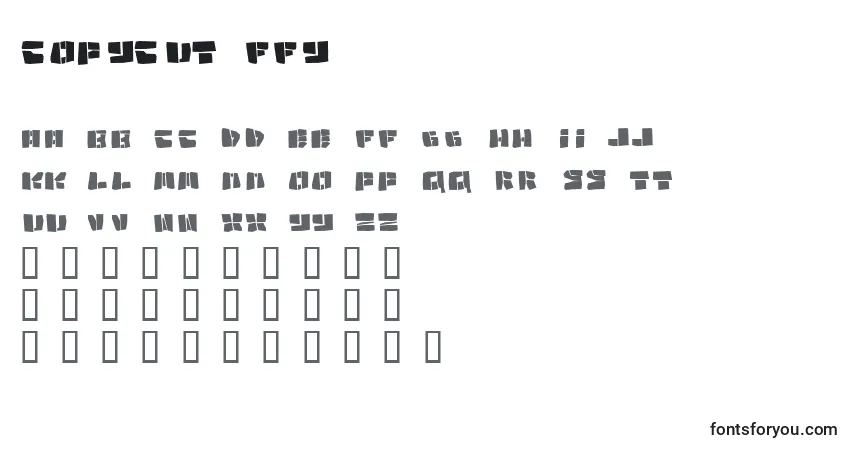 Schriftart Copycut ffy – Alphabet, Zahlen, spezielle Symbole