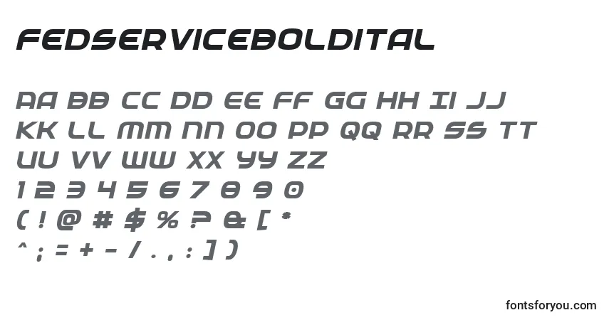 A fonte Fedserviceboldital – alfabeto, números, caracteres especiais