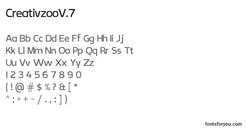A fonte CreativzooV.7 – alfabeto, números, caracteres especiais
