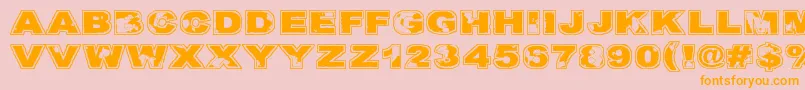 Kulkeuma-Schriftart – Orangefarbene Schriften auf rosa Hintergrund