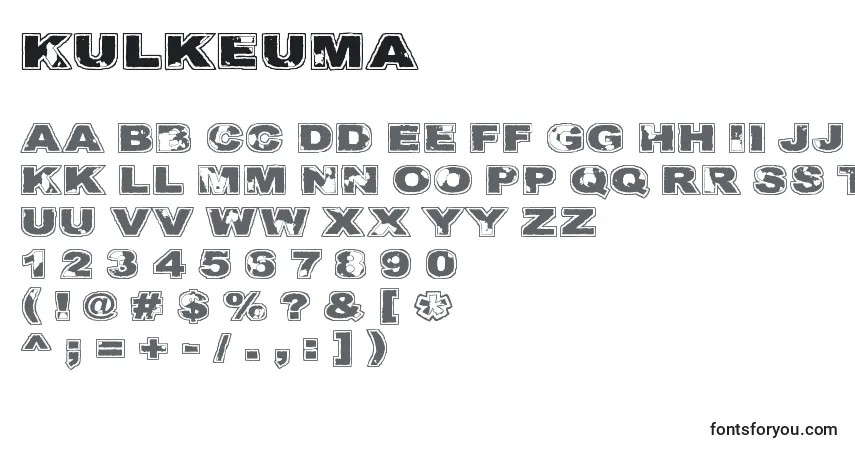 characters of kulkeuma font, letter of kulkeuma font, alphabet of  kulkeuma font