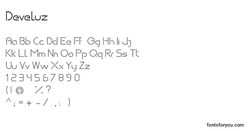 A fonte Develuz – alfabeto, números, caracteres especiais
