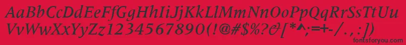 MetaphorMediumItalic-Schriftart – Schwarze Schriften auf rotem Hintergrund