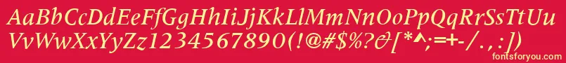 MetaphorMediumItalic-fontti – keltaiset fontit punaisella taustalla