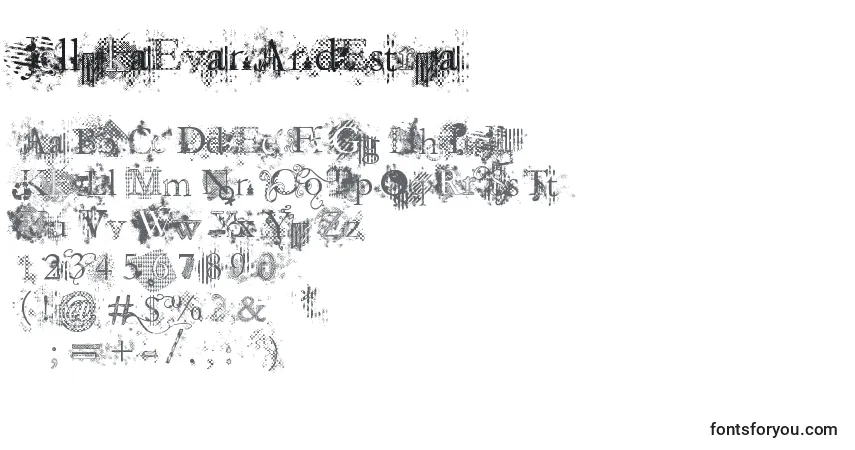 Schriftart JellykaEvanAndEstrya – Alphabet, Zahlen, spezielle Symbole