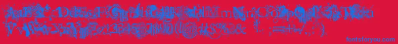 JellykaEvanAndEstrya-fontti – siniset fontit punaisella taustalla