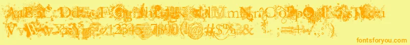 JellykaEvanAndEstrya-fontti – oranssit fontit keltaisella taustalla