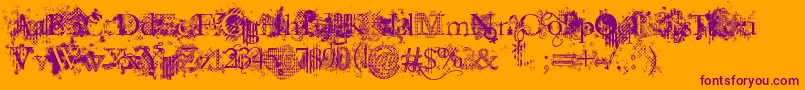 JellykaEvanAndEstrya-Schriftart – Violette Schriften auf orangefarbenem Hintergrund