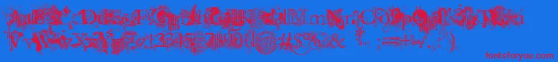 JellykaEvanAndEstrya-Schriftart – Rote Schriften auf blauem Hintergrund