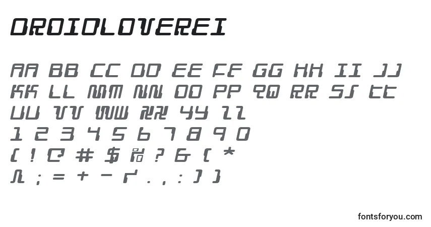 Czcionka Droidloverei – alfabet, cyfry, specjalne znaki