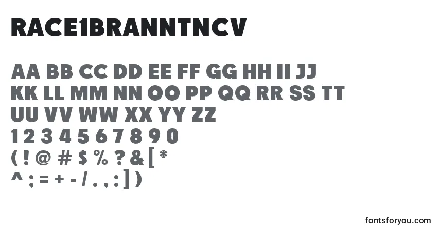 Schriftart Race1BranntNcv – Alphabet, Zahlen, spezielle Symbole