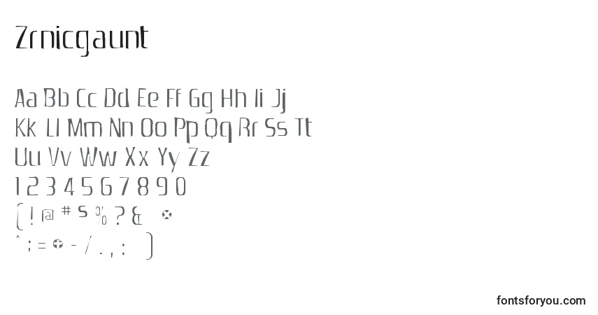 A fonte Zrnicgaunt – alfabeto, números, caracteres especiais