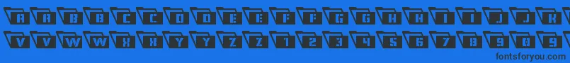 Eyesonlyleft-Schriftart – Schwarze Schriften auf blauem Hintergrund