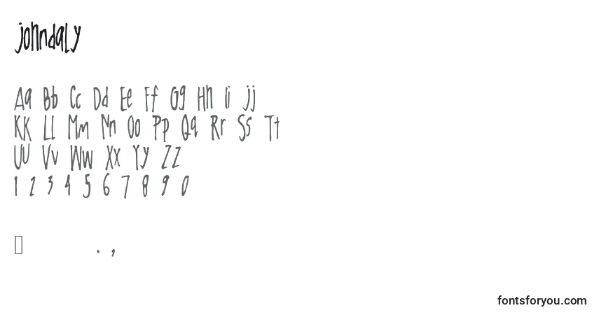 A fonte Johndaly – alfabeto, números, caracteres especiais