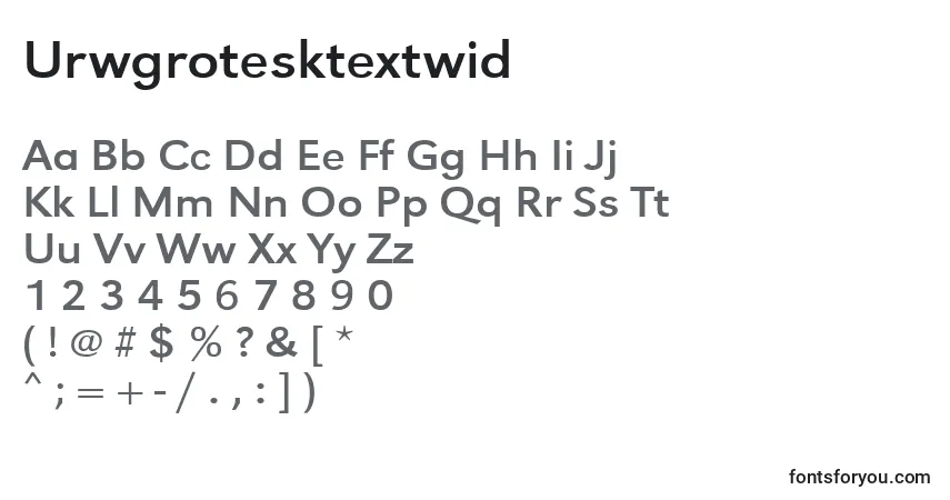 A fonte Urwgrotesktextwid – alfabeto, números, caracteres especiais