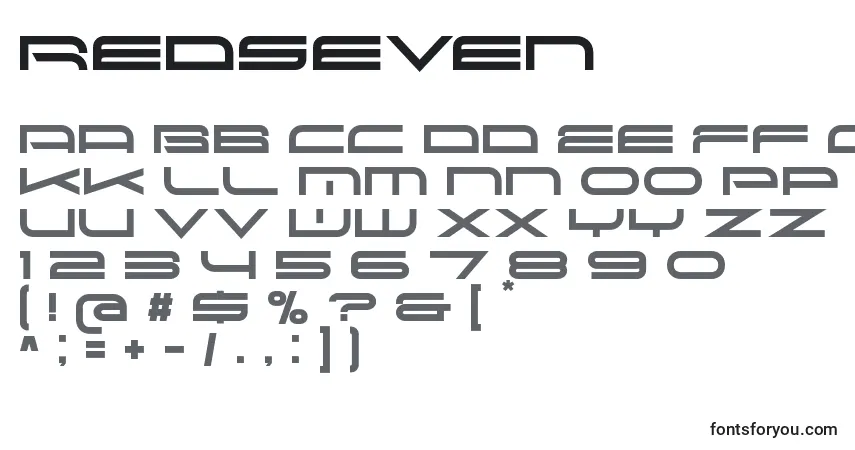 Czcionka RedSeven – alfabet, cyfry, specjalne znaki