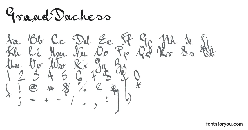 Schriftart GrandDuchess – Alphabet, Zahlen, spezielle Symbole