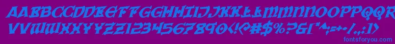 フォントWarpriestrotaterotal – 紫色の背景に青い文字