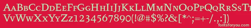 フォントTyfatextcaps – 赤い背景に緑の文字