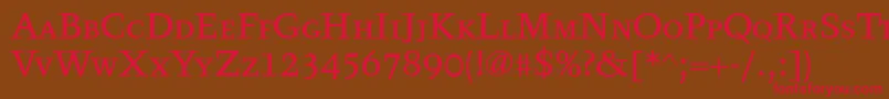 フォントTyfatextcaps – 赤い文字が茶色の背景にあります。