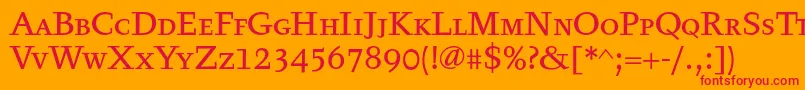 フォントTyfatextcaps – オレンジの背景に赤い文字