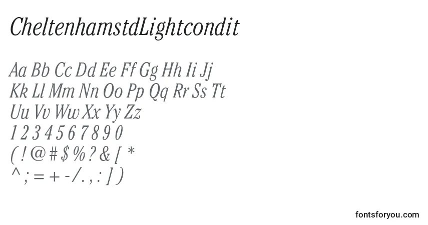 Czcionka CheltenhamstdLightcondit – alfabet, cyfry, specjalne znaki